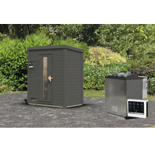 Buitensauna met saunakachel en bediening voor de tuin