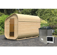 Houten barrel sauna met sauna kachel en bediening voor buiten