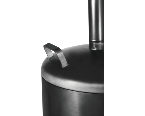 Detail van een roestvrijstalen container met handvat