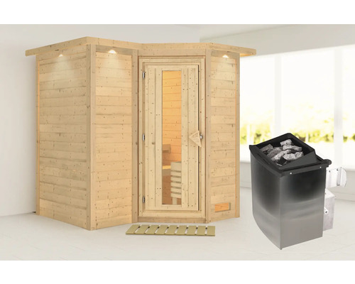 Houten sauna met sauna kachel voor binnengebruik