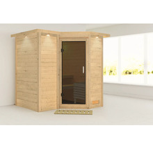 Houten sauna met glazen deur en binnenverlichting