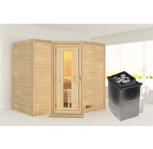 Houten sauna met kachel in de kamer