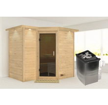 Houten sauna met saunakachel binnenshuis