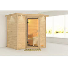 Houten sauna met glazen deur en binnenverlichting
