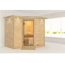 Houten sauna met glazen deur en binnenverlichting