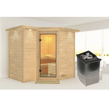 Sauna met saunakachel en glazen deur