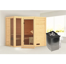 Sauna met saunakachel en houten elementen