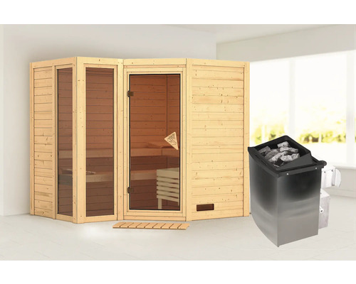 Sauna met saunakachel en houten elementen