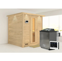 Houten sauna met kachel en bediening
