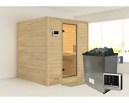 Houten sauna met saunakachel en bediening