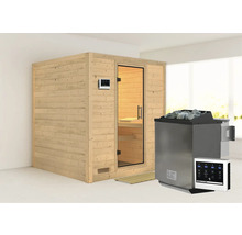 Houten sauna met kachel en bediening