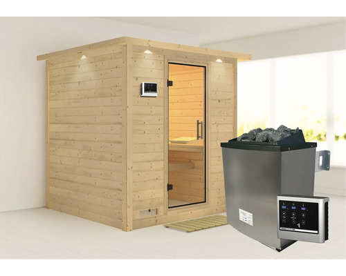 Houten sauna met saunakachel en bediening