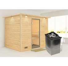 Sauna met saunakachel en glazen deur