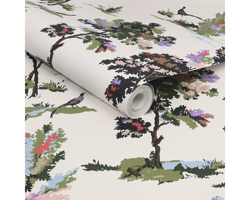 Behangrol met boom- en vogelmotief