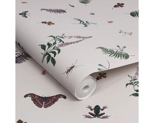 Rol behang met insecten-, kikker- en plantmotieven