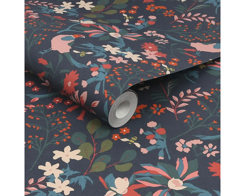 Rol behang met vogel en bloemmotief