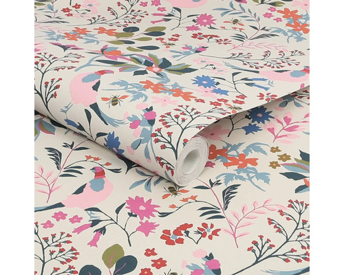 Behangrol met vogel- en bloemmotief