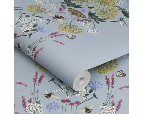 Behangrol met bloemen-, insecten- en vlinderpatroon