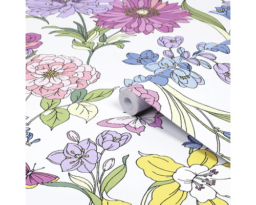 Rol behang met bloemen en vlinders