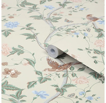 Behangrol met bloem- en vogelmotief