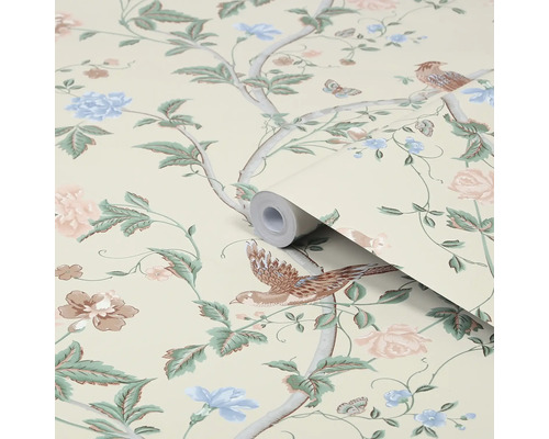Behangrol met bloem- en vogelmotief