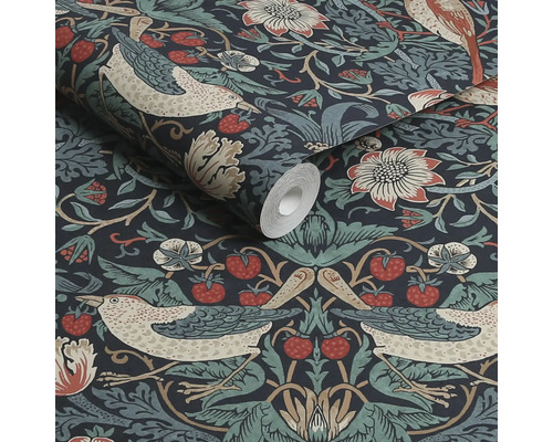 Behangrol met vogel- en aardbeienmotief