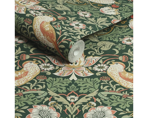 Behangrol met vogel- en bloemmotief