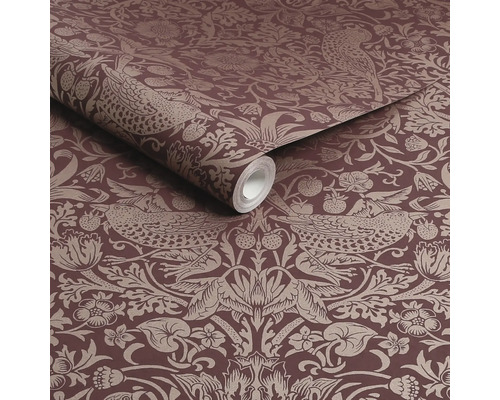 Behangrol met vogel- en aardbeienmotief