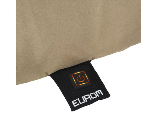 Detailopname van een verwarmingskussen met Eurom logo