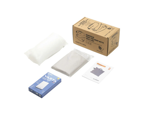 Marmigo warmtekussenset met handleiding, kartonnen verpakking en Varta powerbank