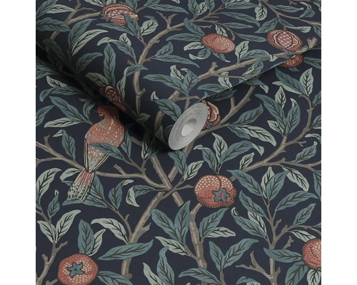 Behangrol met vogel-, bladeren- en granaatappelpatroon