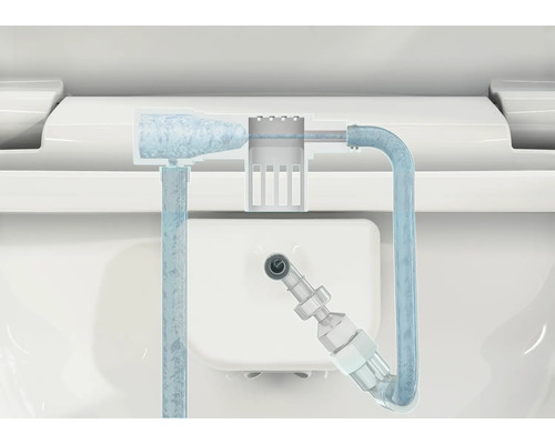 Gedetailleerde weergave van een toiletspoeling met waterstroom
