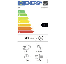 PKM vaatwasser energielabel E, energieverbruik 92 kWh per 100 wasbeurten