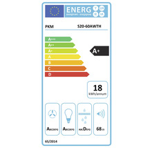 PKM energielabel S20-60AWTH met energie-efficiëntieklasse A+, stroomverbruik 18 kWh per jaar en geluidsemissie 68 decibel