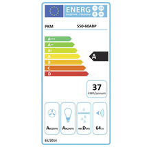 Energielabel PKM S50-60ABP, energie-efficiëntieklasse A, stroomverbruik 37 kWh per jaar, geluidsemissie 64 decibel