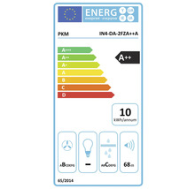 PKM energielabel A++ met een jaarlijks energieverbruik van 10 kWh en een geluidsniveau van 68 decibel