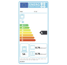 PKM F7-2S energie-efficiëntielabel met energie-efficiëntieklasse A, stroomverbruik 0,74 kilowattuur per cyclus en 54 liter volume