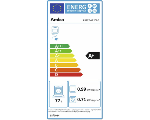 Amica oven energielabel A+ met 77 liter inhoud