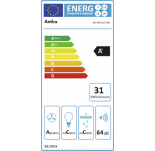Amica energielabel met energie-efficiëntieklasse A+, een jaarlijks energieverbruik van 31 kilowattuur en een geluidsniveau van 64 decibel