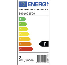 Energielabel Elektro Cirkel Retail B.V., energie-efficiëntieklasse F, 7 kWh per 1000 uur