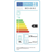 Energielabel voor PKM BIC3 I-GK-IX-2 oven met energie-efficiëntieklasse A, stroomverbruik 0,76 kilowattuur per cyclus en 59 liter inhoud