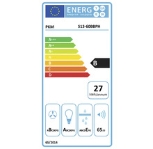 PKM energie-efficiëntielabel S13-60BBPH, energie-efficiëntieklasse B, jaarlijks energieverbruik 27 kWh, geluidsemissie 65 decibel
