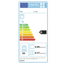 Energielabel voor PKM F7-2SA oven met energie-efficiëntieklasse A en een inhoud van 65 liter
