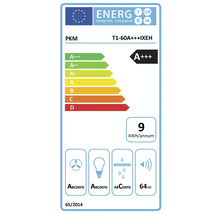 Energielabel PKM T1-60A+++IXEH met energie-efficiëntieklasse A+++, jaarlijks energieverbruik van 9 kilowattuur en geluidsemissie van 64 decibel