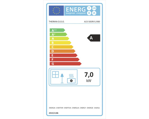 Energielabel met energie-efficiëntieklasse A en een stroomverbruik van 7,0 kilowatt