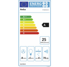Amica energielabel met energie-efficiëntieklasse A, een jaarlijks energieverbruik van 25 kilowattuur en een geluidsniveau van 70 decibel