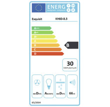 Exquisit energie-efficiëntielabel KH60-8.3 met energie-efficiëntieklasse B, een jaarlijks energieverbruik van 30 kilowattuur en een geluidsniveau van 66 decibel