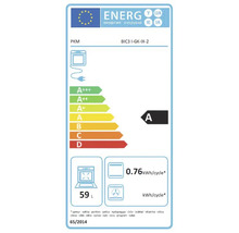 PKM energielabel met energie-efficiëntieklasse A, een verbruik van 0.76 kWh per cyclus en een volume van 59 liter