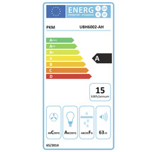 Energielabel PKM UBH6002-AH met energie-efficiëntieklasse A, jaarlijks energieverbruik 15 kilowattuur en geluidsniveau 63 decibel