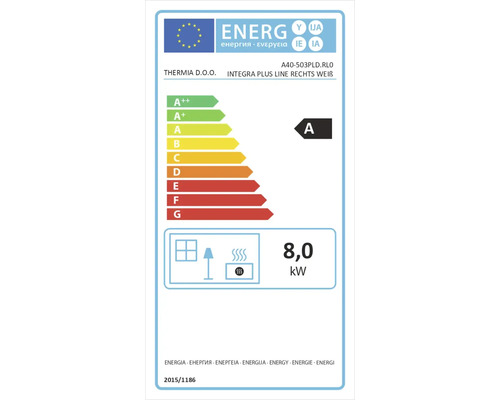 Energielabel met energie-efficiëntieklasse A en een vermogen van 8,0 kilowatt